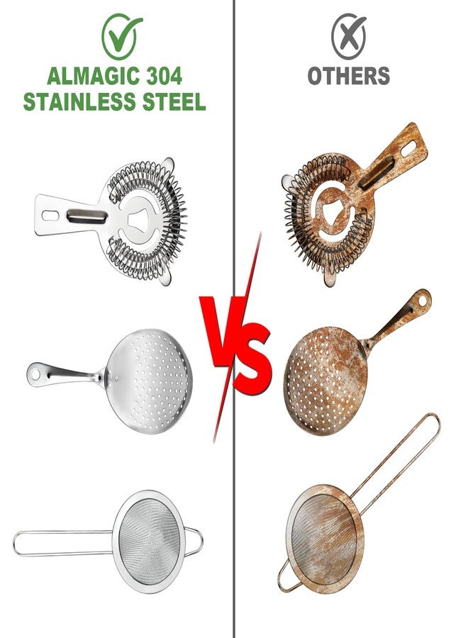Almagic 3-IN-1 Cocktail Strainer Set, Includes Julep, Hawthorne, Fine Mesh Strainer, Food Grade 304 Stainless Steel, Complete Set Covering All Cocktail Straining Techniques, Essential Home Bar Tools - Image 5